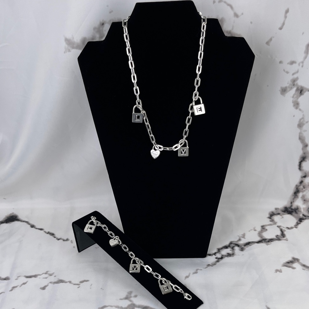 Tiffany & Co. Sterling Silver Love Charm Necklace & Bracelet Set 925 & Branded